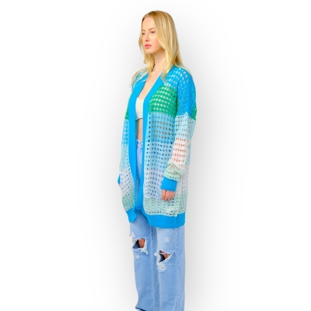 Brodie Cashmere Pointelle Cardigan | Blue Turquoise | Size XS